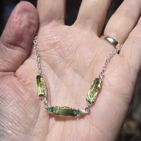 Turmulene & Onyx sterling & gold necklace 20" adjustable - Picture 4 of 8